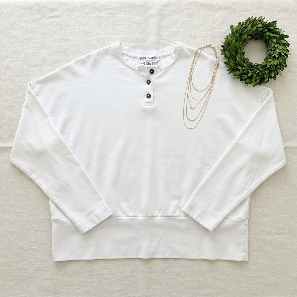 Hard Tail Henley Top Women XL White Long Sleeve Loungewear Athleisure